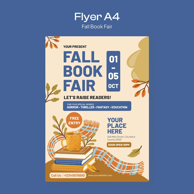 Vector fall book fair flyer blue