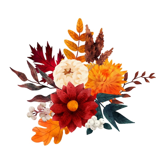 Fall bouquet floral autumn composition hand drawn vector