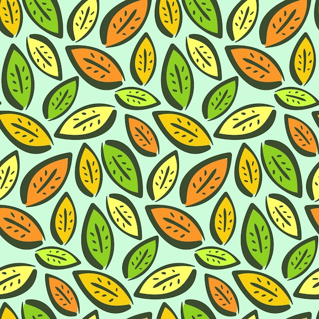 Fall colorful chaotic leaves seamless pattern