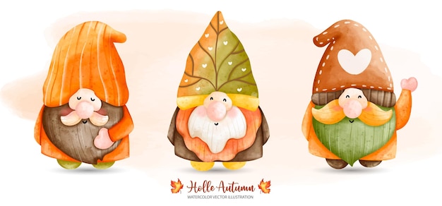 Fall Gnome Autumn Gnome Autumn or Fall Animal concept Digital paint watercolor illustration