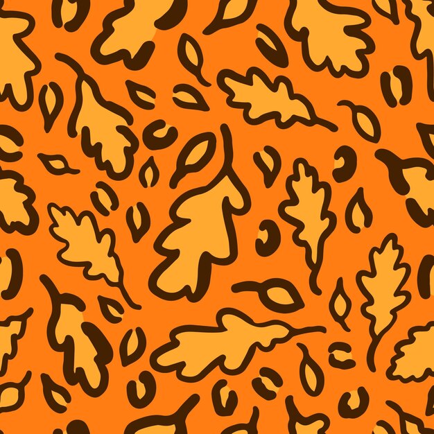 Fall Leopard or jaguar seamless pattern made of oak leaves Trendy animal print with autumn colors Vector background for fabric wrapping paper textile wallpaper etc