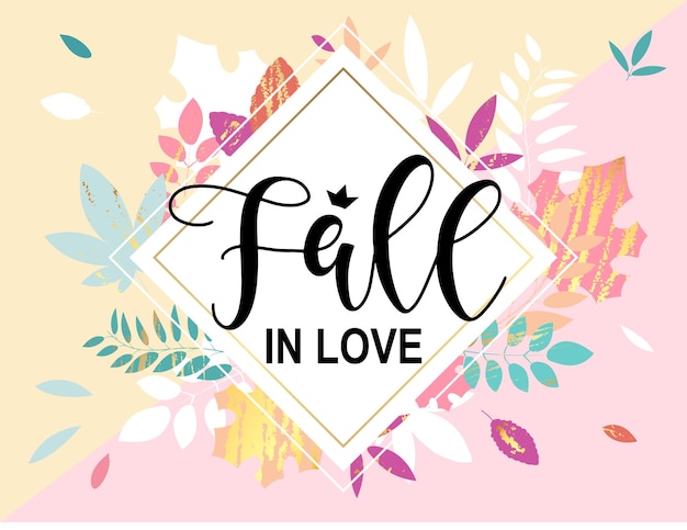 Fall in love background with falling leaves