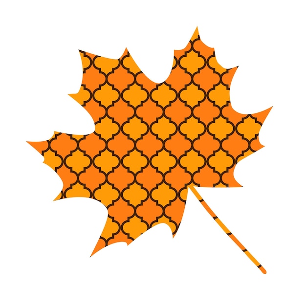 Fall maple leaf made of arabesque tile pattern Cute autumn decorations Vector template for Thanksgiving day harvest festival etc