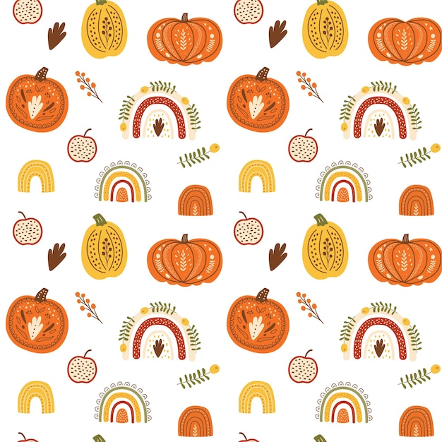 Fall rainbow pumpkin pattern Cute autumn seamless background Thanksgiving pumpkin pattern Fall rainbow harvest