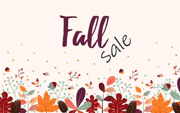 Fall sale banner template with maple leaves and space for text vector illustration