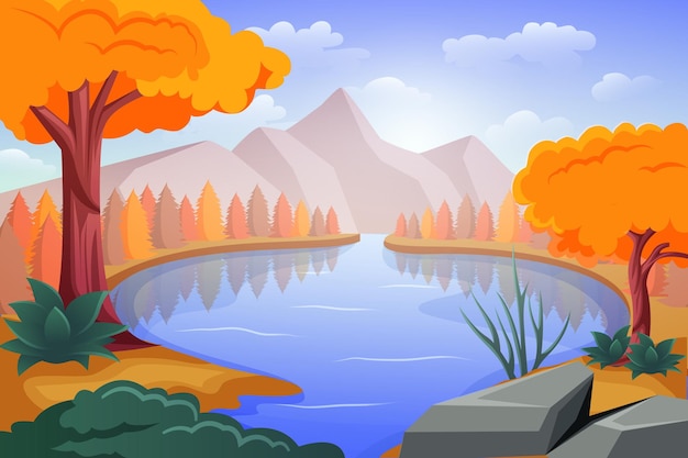 Fall Scene Flat Design Illustration