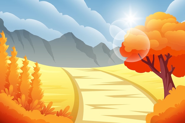 Fall Scene Flat Design Illustration