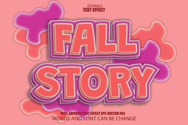 Vector fall story editable text effect 3d cartoon style