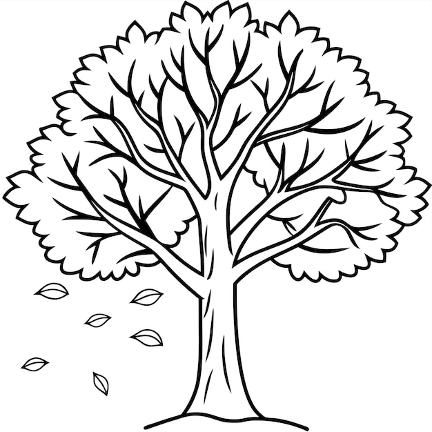 fall tree outline coloring book page line art illustration digital drawing