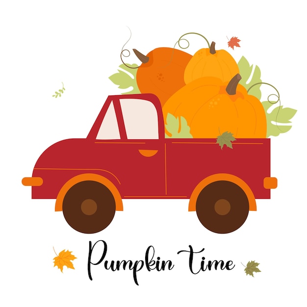 Fall truck with pumpkin harvest Cute pumpkin truck with autumn leaves Pumpkin Time Autumn poster