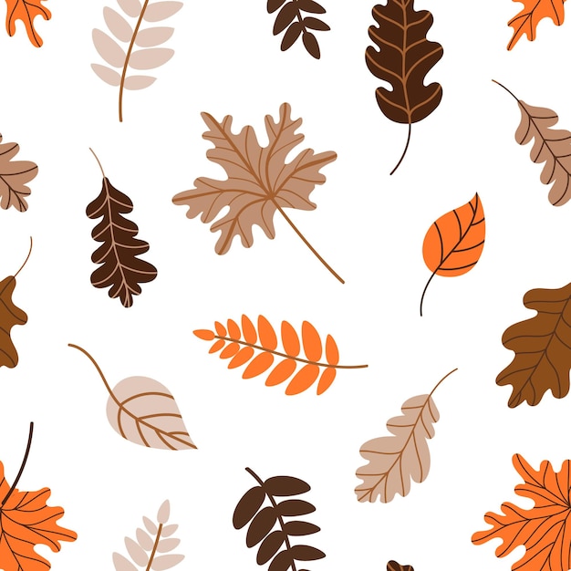 Fallen leaves seamless pattern. autumn pattern with fallen leaves of trees on a white background. Vector illustration i