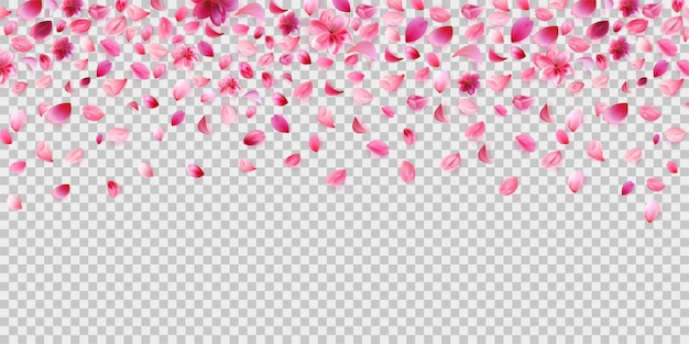 Vector falling cherry petals png isolated on transparent background romantic concept banner template stock