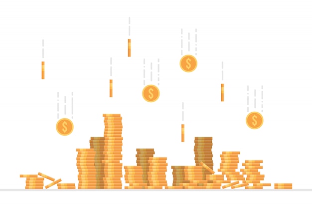 Falling dollar coins vector illustration in flat style