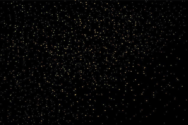 Falling glitter gold particles sparkles. Golden sparkling magical dust. Light effect on a black transparent background. Sparks and stars shine with special light. Vector