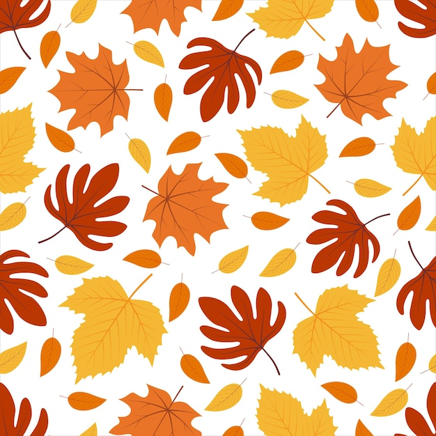 Falling leaves Autumn leaves are drawn on a white background Seamless pattern for textile wallpapers gift wrap and album Vector illustration