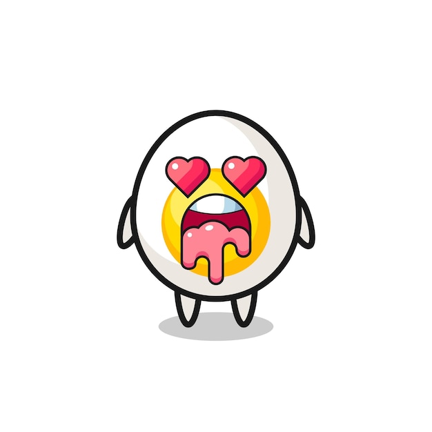 The falling in love expression of a cute boiled egg with heart shaped eyes