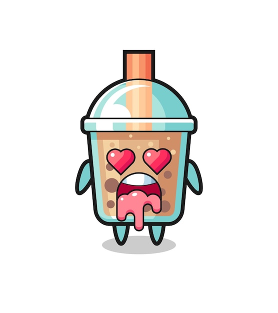 The falling in love expression of a cute bubble tea with heart shaped eyes