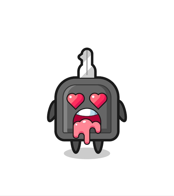 The falling in love expression of a cute car key with heart shaped eyes