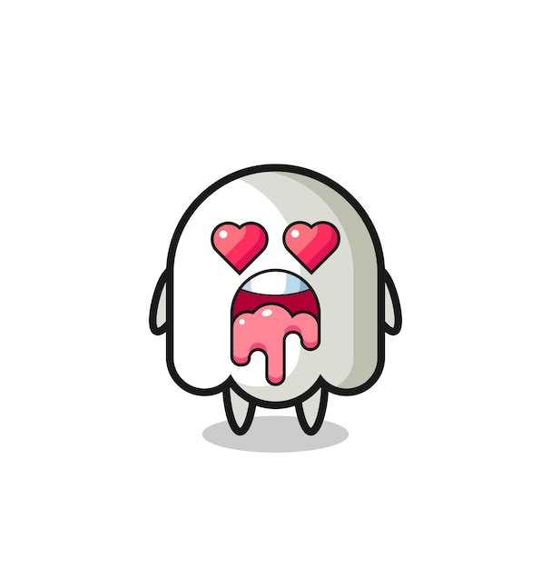 The falling in love expression of a cute ghost with heart shaped eyes , cute style design for t shirt, sticker, logo element