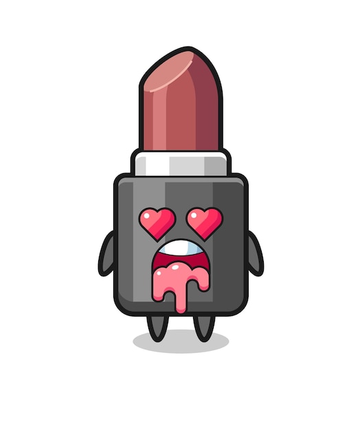 The falling in love expression of a cute lipstick with heart shaped eyes