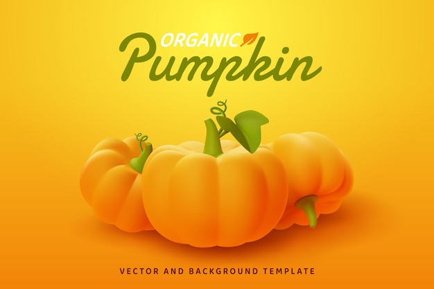 Falling pumpkin on orange background, Organic vegetable and healthy fresh food concept, vector EPS10.