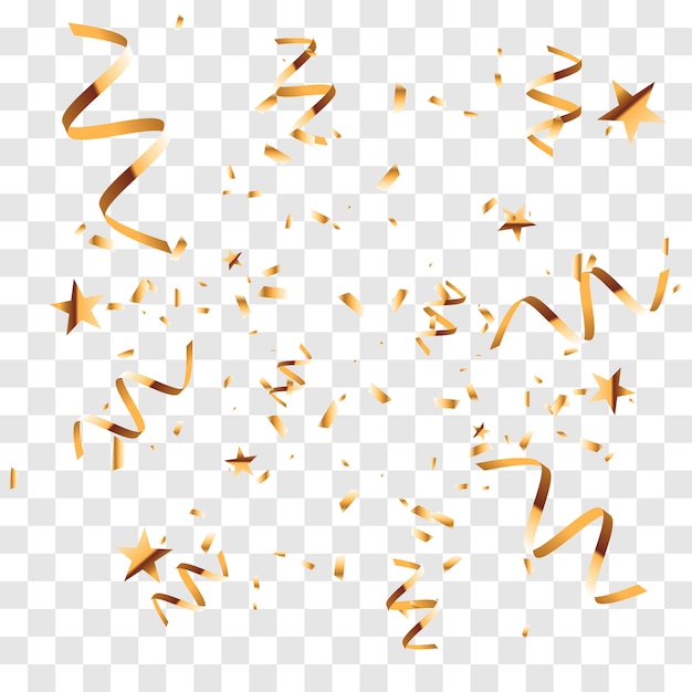 Falling shiny golden confetti on transparent background.