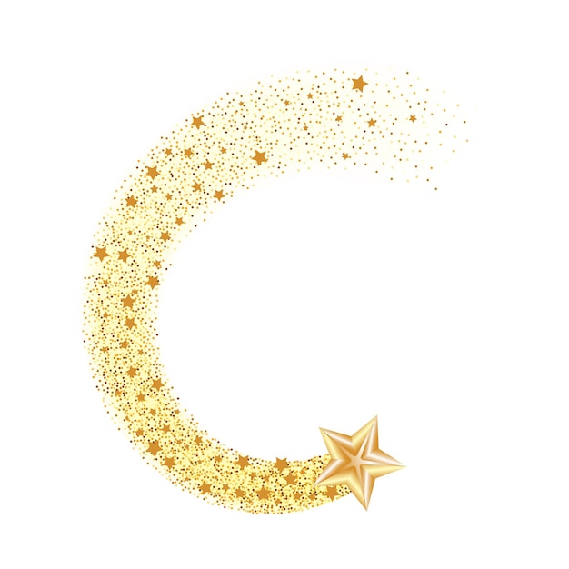 Falling star with glittering trail Sparkle stardust Golden shining wave with gold particles