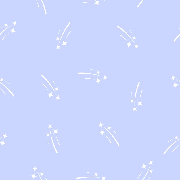 Falling stars hand drawn pattern on blue background