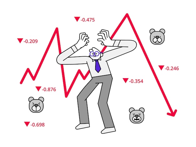 Falling Stock Market Hand Drawn Character Illustration