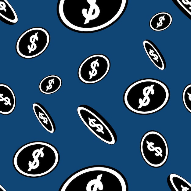 Falling US dollars seamless pattern on blue background