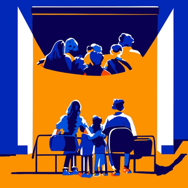 Vector families at theatre graphic for a post simple no background vector illustration flat 2