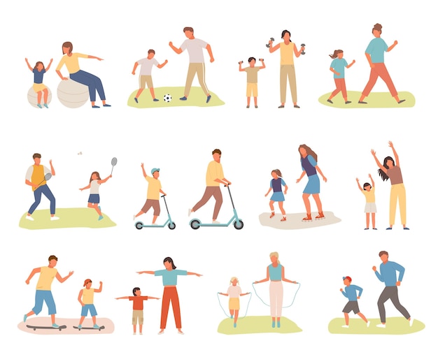 Family active sport illustration