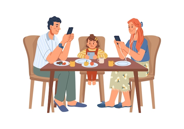 Family addicted to smartphones and gadgets