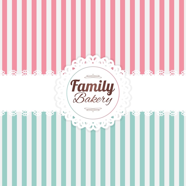 Family bakery logo with lace tablecloth in pink and green color in vector illustration