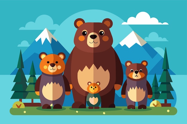 Vector a family of bears including adults and cubs standing next to each other in a row a vibrant illustration of a father and child flying kites in a sunny park