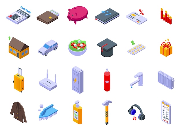 Family budget icons set isometric vector Personal finance