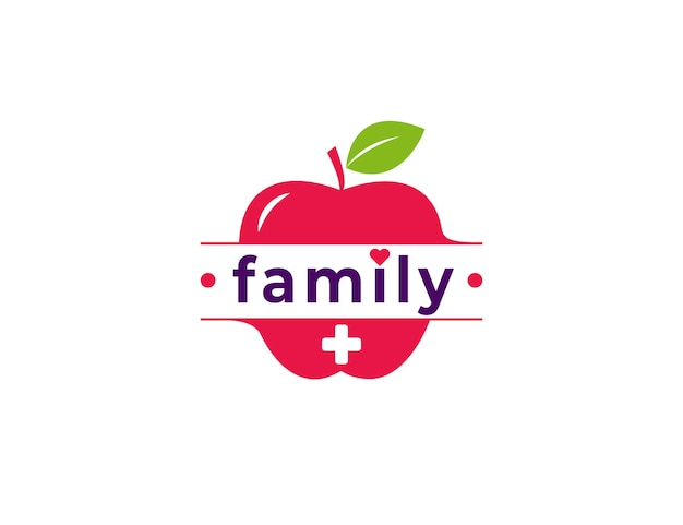 Family care logo with red apple fresh fruit illustration