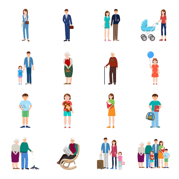 Family cartoon icon set People isolated cartoon icon set.Vector illustration family on white background .