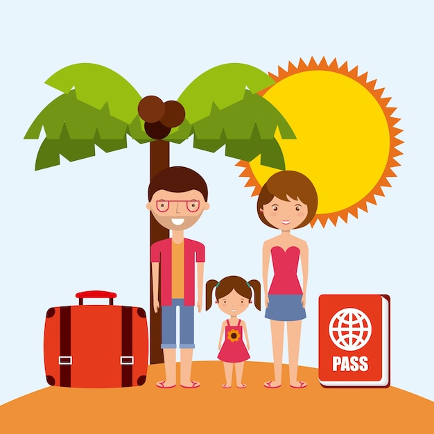 family cartoon island palm tree icon.