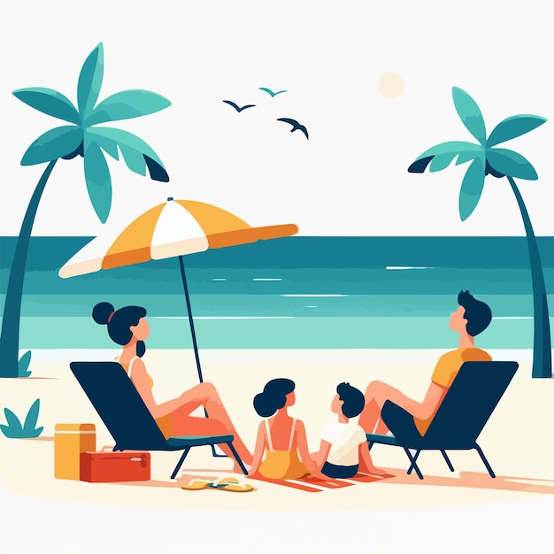 The family character is relaxing with a simple flat design style