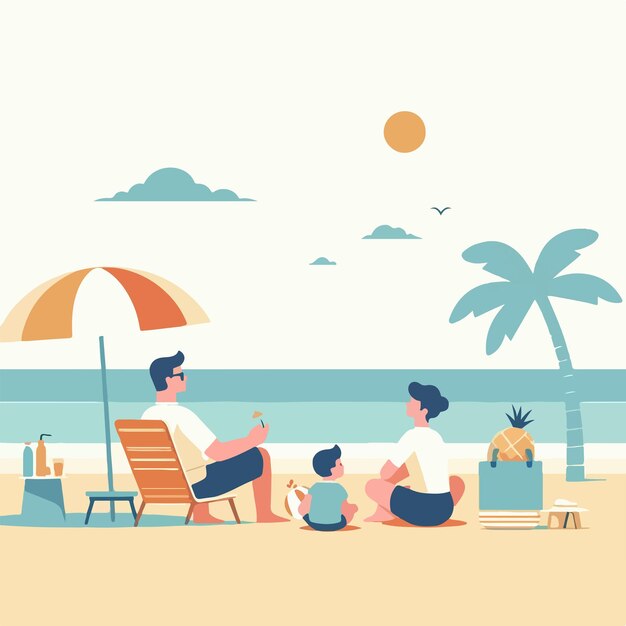 The family character is relaxing with a simple flat design style