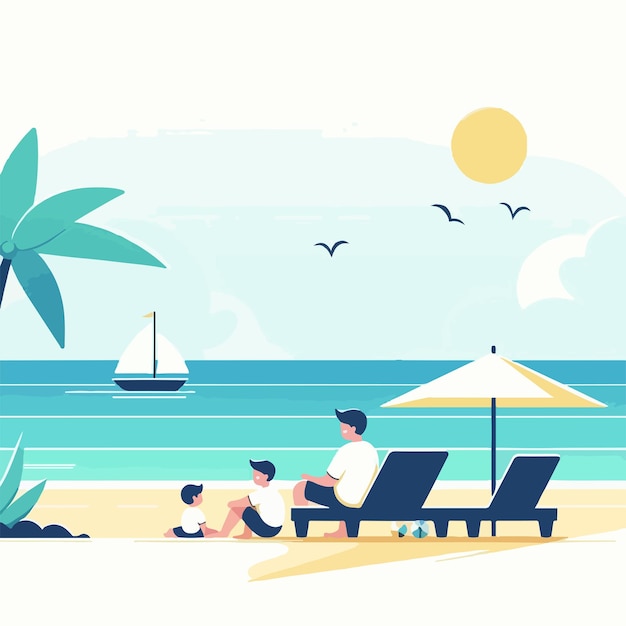 The family character is relaxing with a simple flat design style