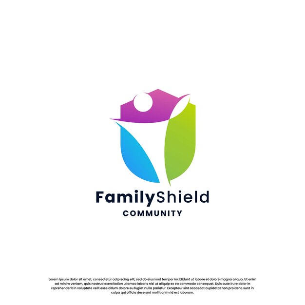 Family community shield logo design inspiration. abstract human and shield combination.