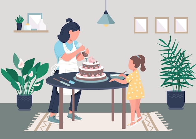 Family cooking flat color illustration