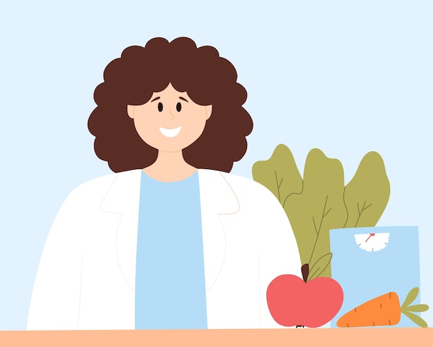 Family Dietitian Vector illustration Flat style Nutritionist doctor concept Doctor consultation