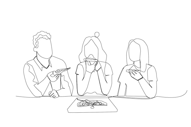 A family eating food together in family reunion line art