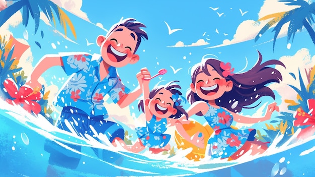 Vector family enjoying a day at a water park