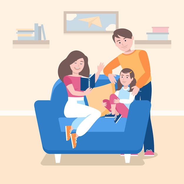 Family enjoying time together reading