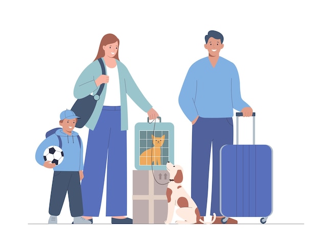 Family goes on vacation Concept of traveling with pets on is displayed on screen