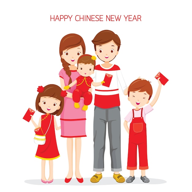 Family Happy With Red Envelope, Traditional Celebration, China, Happy Chinese New Year